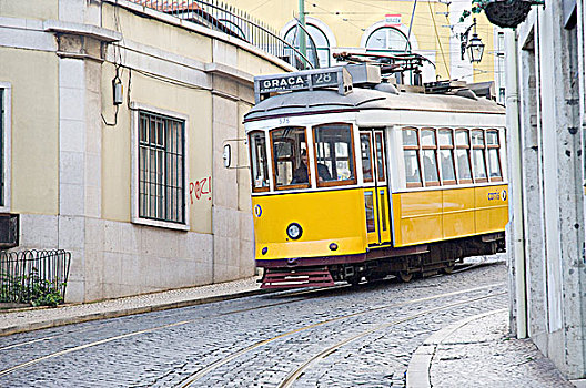 黄色,有轨电车,街上,里斯本,葡萄牙