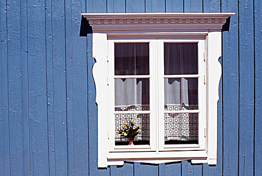 白色,窗户,蓝色背景,木头,房子,传统,瑞典,乡村,风格,编织品,工作,帘,史马兰