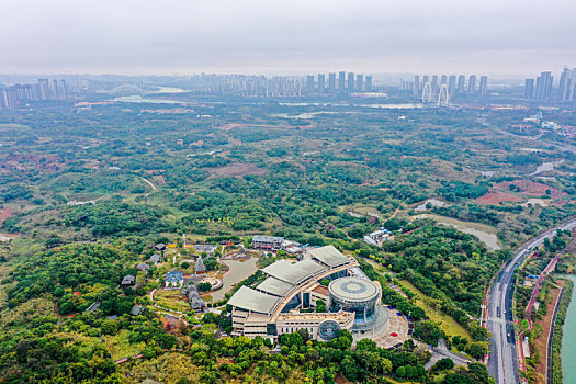 航拍南宁广西民族博物馆广西民族村