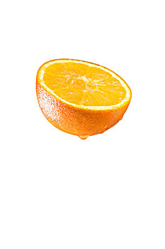 切开的橙子,落下,白色背景
