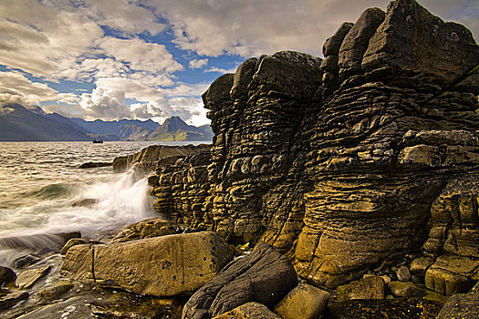 苏格兰,斯凯岛,波浪,碰撞,石头