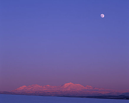 山,月亮,晚间,风景