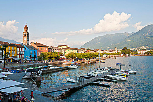 远眺,船,马焦雷湖,提契诺河,瑞士,欧洲