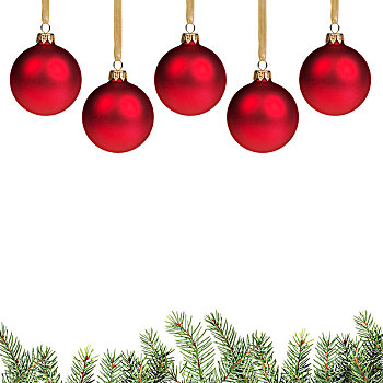 红色,圣诞节,彩球,细枝,白色背景