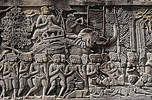 浮雕,平台,大象,吴哥窟,柬埔寨,亚洲