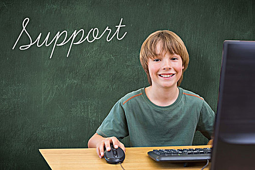 支持,绿色,黑板,文字,学生,电脑