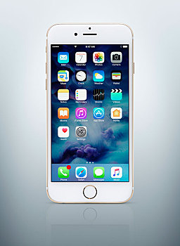 金色,白色,苹果,苹果手机,桌面,象征,展示,淡蓝色,背景