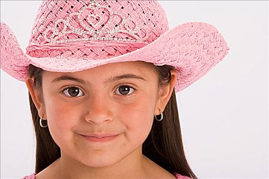女孩,戴着,粉色,女牛仔,帽子