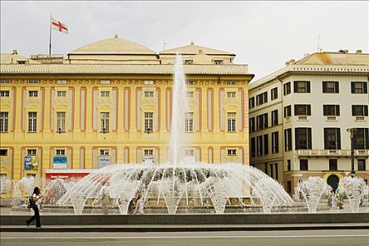 喷泉,正面,建筑,广场,总督宫,热那亚,利古里亚,意大利