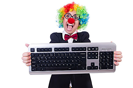 有趣,小丑,键盘,白色背景