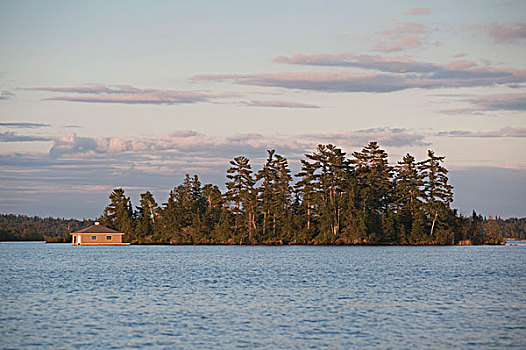小岛,小屋,湖,木,安大略省,加拿大