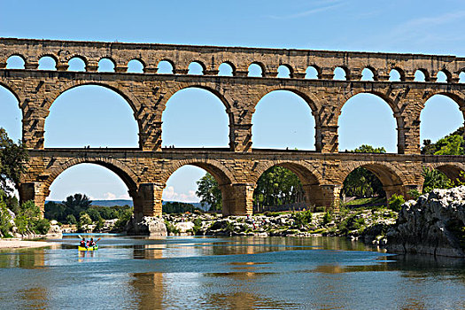 加尔桥,罗马水道,世界遗产,上方,河,朗格多克-鲁西永大区,法国,欧洲