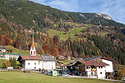 教堂,入口,山谷,高处,迈尔霍芬,提洛尔,奥地利,欧洲