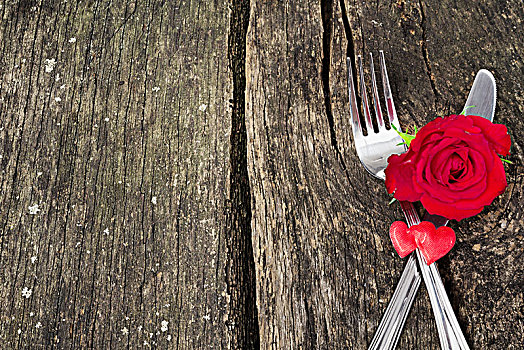 情人节,餐具,玫瑰,木质,心形