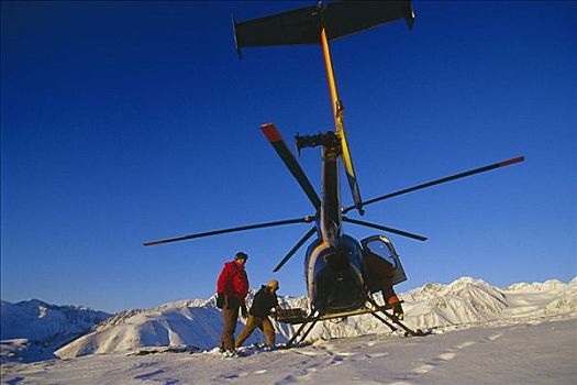 全体人员,直升飞机,山脊,楚加,阿拉斯加,冬天