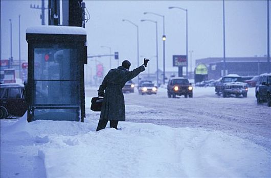 商务人士,打车,暴风雪,冬天