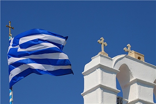 希腊,岛屿,教堂,旗帜,钟