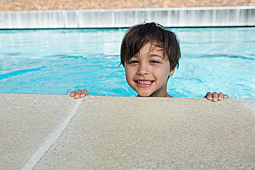 小男孩,微笑,游泳池,头像