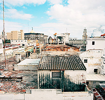 荒废,屋顶,烟囱,波浪状,烟,哈瓦那,古巴,2008年
