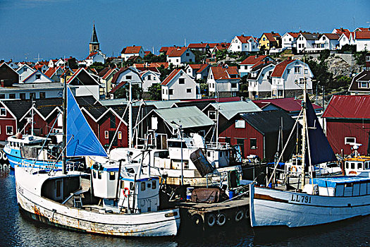 瑞典,布胡斯,区域,捕鱼,港口,城镇,大幅,尺寸