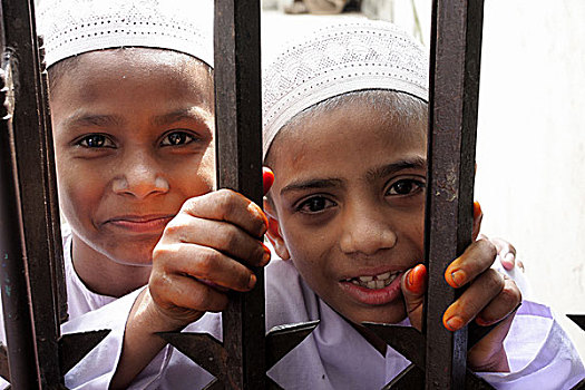 头像,学生,阿拉伯,文字,学校,只有,神圣,达卡,孟加拉,九月,2008年