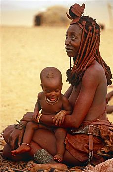纳米比亚,考科韦尔德,卡奥科兰,孩子,辛巴族妇女,生活方式,靠近,山峦