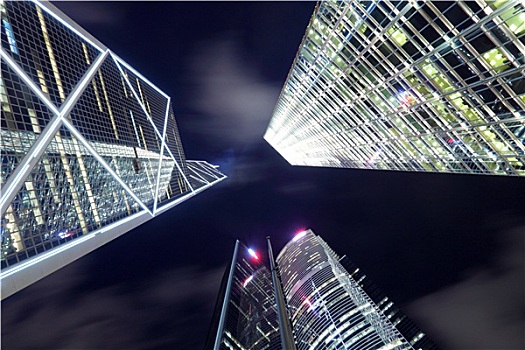 摩天大楼,风景,香港,夜晚