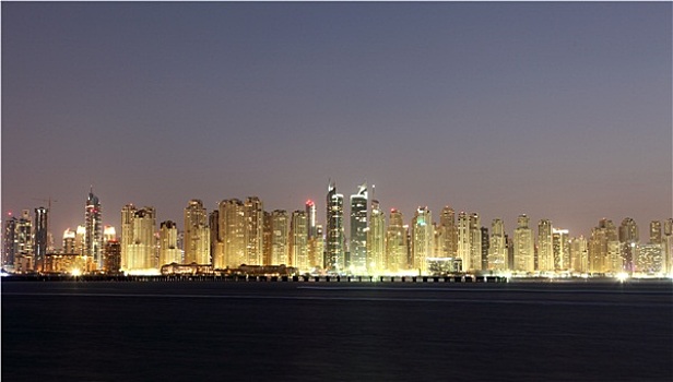 迪拜,码头,天际线,夜晚,阿联酋