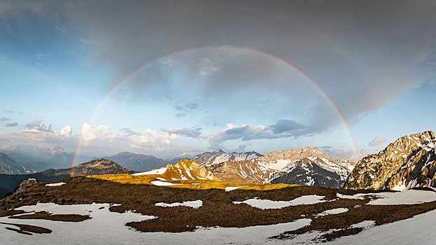 彩虹,上方,法国阿尔卑斯山,山丘,隆河阿尔卑斯山省,法国
