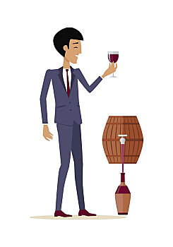 男人,葡萄酒,酒,百货公司,消费者,木桶,选择,买,酒瓶,味道,局部,序列,葡萄种植,制作,准备,矢量