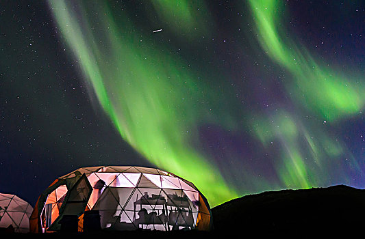 光亮,圆顶,帐蓬,北极光,背景,格陵兰