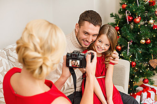 家庭,圣诞节,圣诞,冬天,高兴,人,概念,母亲,照相,微笑,父亲,女儿