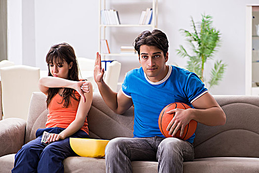 男人,看,篮球,妻子
