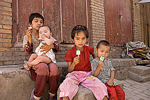 维吾尔,儿童,老城,喀什葛尔,新疆,地区,丝绸之路,中国