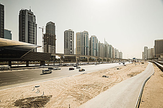 未来,天际线,公路,地铁站,迪拜,阿联酋