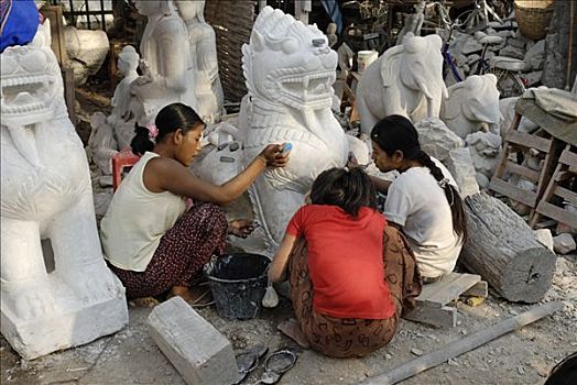 制作,大理石,雕塑,曼德勒,缅甸