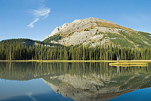 山,反射,小,湖,艾伯塔省,加拿大