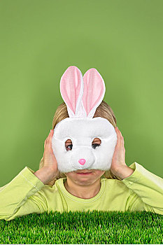 孩子,戴着,兔子,面具