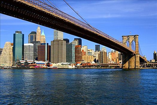 桥,河,布鲁克林大桥,曼哈顿,纽约,美国