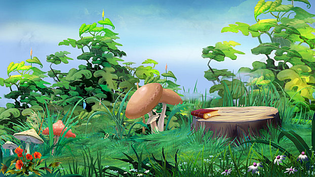 蘑菇,树桩,树林,林间空地