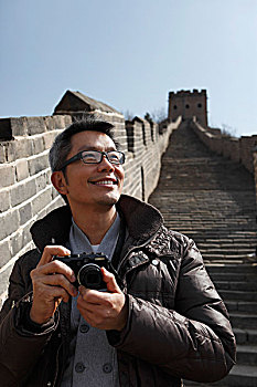 中国人,拿着,相机,长城,中国