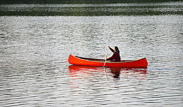 女孩,橙色,独木舟,安大略省,加拿大