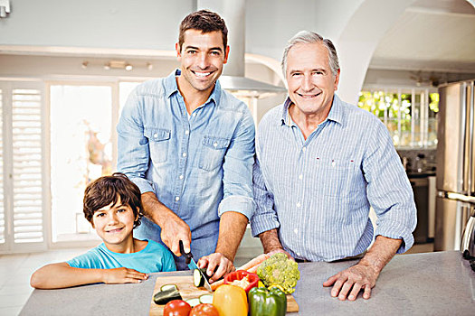 高兴,男人,切,蔬菜,儿子,父亲,头像,厨房用桌