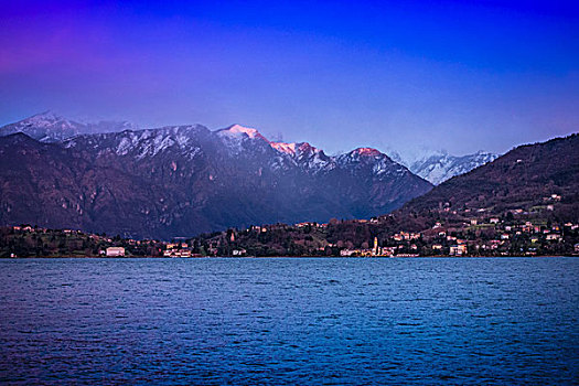 风景,山,科摩湖,黄昏,意大利