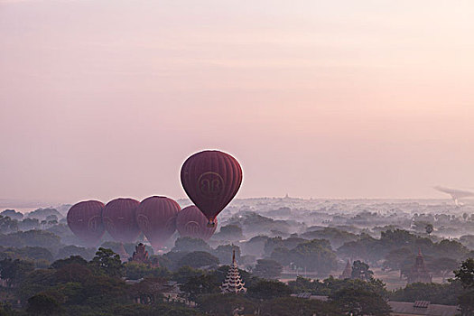 气球,起飞,俯视,蒲甘,缅甸