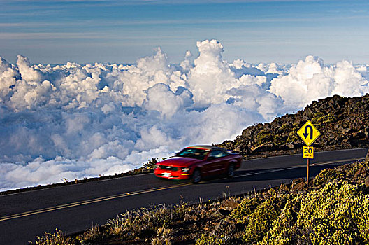 道路,云,火山,毛伊岛,夏威夷,美国