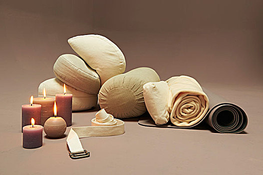 瑜珈,器具,垫子,毯子,蜡烛