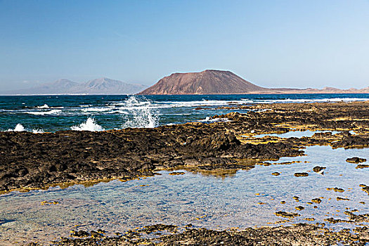 岩石,海滩,岛屿,远景,科拉莱霍,富埃特文图拉岛,加纳利群岛,西班牙