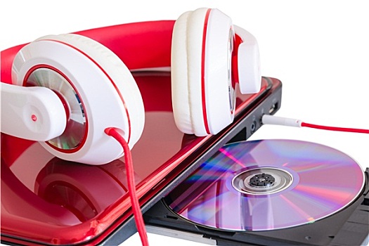 红色,耳机,笔记本电脑,光盘