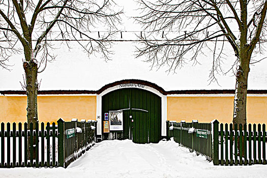 雪,遮盖,入口,乡村,博物馆,魔术师,丹麦,欧洲